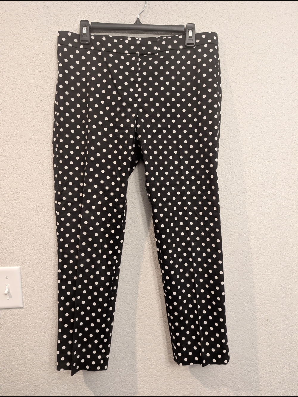 Anne Klein Sz 8 Black Slacks Office Pants with White Polka Dots